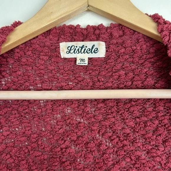 Listicle Woman’s Medium Long Open Fluffy Cardigan Red Oversized - Picture 4 of 5